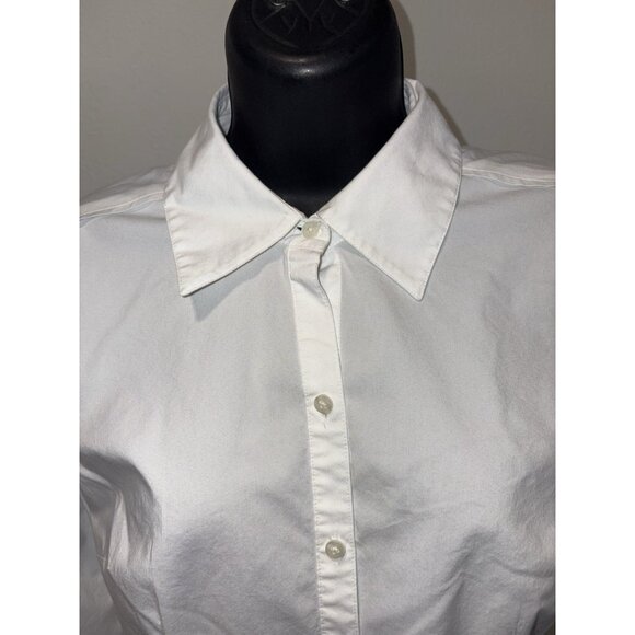 Loft Top Blouse  Women Small Size 4 White Long Sleeve Collar Button Front - Picture 2 of 7